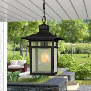 Beachcrest Home Valeri 1-Light Outdoor Hanging Lantern (BCHH9429_23578518)-Textured Black
