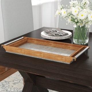Laurel Foundry Modern Farmhouse Mertz Rectangular Mango Wood and Galvanized Iron Serving Tray (LFMF3142)- 2'' H x 11'' W x 23.25'' D