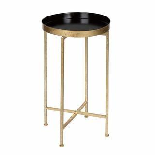 Kate and Laurel Celia Round Metal Foldable Tray Accent Table-Grey/Gold