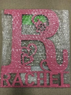 Personalized Letter Block-Pink-Rachel- 12'' H x 9.5'' W x 1'' D