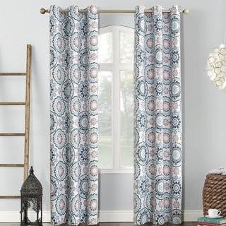 Sun Zero Nepal Global Print Thermal Blackout Grommet Single Curtain Panel (TDCO1008_29672860_29672861)-Blue/White-40x63"