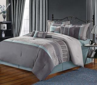Chic Home 8-Piece Euphoria Embroidered Comforter Set, Queen, Blue/Grey