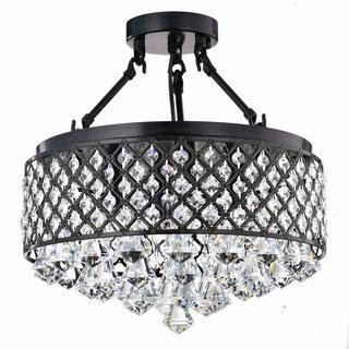 Edvivi 4-Lights Antique Black Semi Flush Mount Crystal Chandelier | Glam Lighting