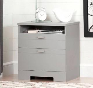 South Shore Reevo 2 Drawer Nightstand (TH3920_18665350)-Soft Grey
