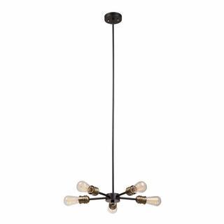 Globe Electric 65834 Beaugard 5-Light Chandelier with Antique Brass Sockets-Matte Black Finish