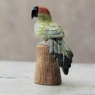 NovicaCesar Gonzales Andean Parrot Hand Carved Gemstone Bird Sculpture- 4.9'' H x 3.7'' W x 2.2'' D