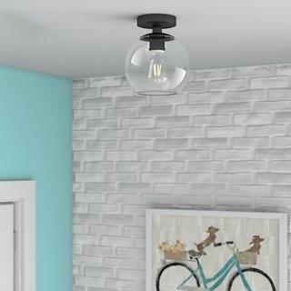 Wrought Studio Eller 1-Light Semi Flush Mount (KBNE1024_32007573_32007576_32007571)-Black/Clear-9.8x11.2"