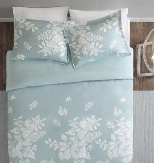 Marian 3 Piece Cotton Printed Duvet Cover Set-Queen-Aqua