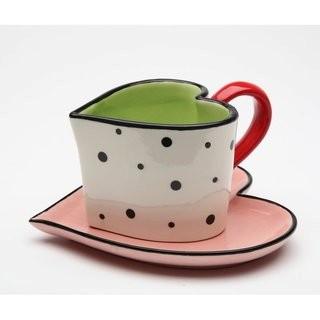 Winston Porter Peguero Heart Shaped Polka Dotted 2-Piece Teacup and Saucer Set (SMOS1545)