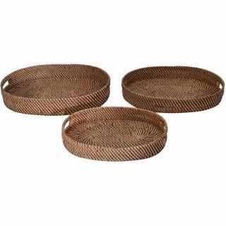 A&B Home KIH39394 Wood And Rattan Trays (Set of 3)