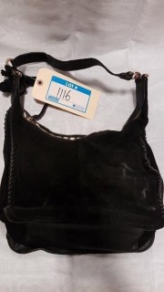 La Diva - Ladies Blk Suede Leather - Handbag - (Zipper Stuck)