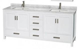 Wyndham Collection WC-1414-80-DBL-VAN-WHT Sheffield 80" Vanity with White Carrera Top