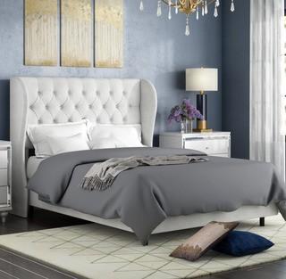 Willa Arlo Interiors Alcantara Diamond Upholstered Panel Bed (WRLO6933_22801574_22801579) - White - Queen