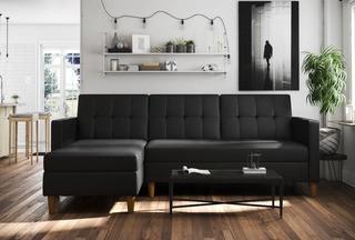 Brayden Studio Stigall Reversible Sleeper Storage Sectional BYST3299_22797023) - Blk - Faux Leather