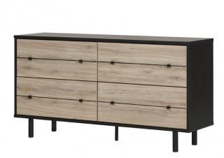 South Shore Furniture Morice Mid-Century Modern 4-Drawer Double Dresser-Ebony / Rustic Oak