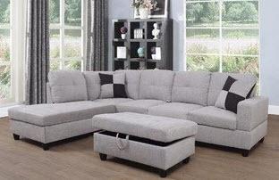 Andover Mills Russ Sectional w/Ottoman - Left Hand Facing - Lt. Grey - F121A - Cloth - Cream Herringbone Pattern