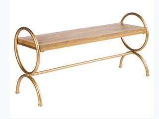 Delphine Wood Bench-MJ047-46"w x 14.5"d x 22.5" h- Gold/Natural Wood 