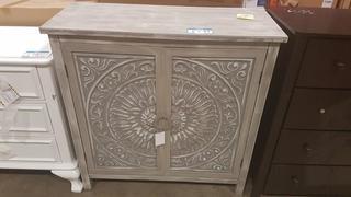 Mettalic Gray 2-Door Wood Flourished Cabinet
