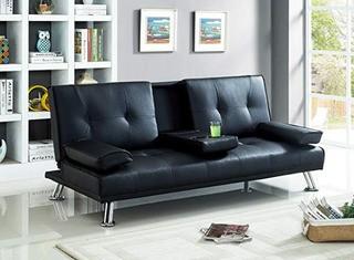 Fashion Futon Sofa Bed Fold Up Down Recliner Couch Cup Holder 