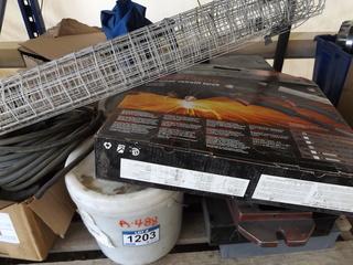 Pallet of Miscellaneous Shop Items Including Chain, Welding Tips, 8" Bench Vise, etc.