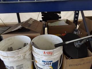 Pallet of Miscellaneous Shop Items Including Wrenches, Fuel Filters, Grease Pump, etc.