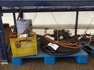 Pallet of Miscellaneous Shop Items Including Sanding Belts, Electrical Conduit, Oxy. Acet. Hose, etc.