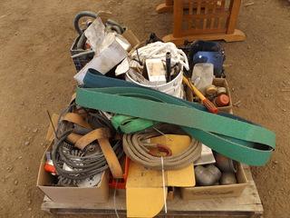 A Pallet of Miscellaneous Sand Paper, Drill Bits, Pipe Etc.
