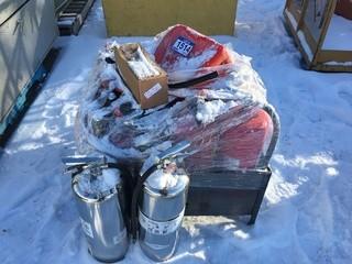 Lot of Assorted Fire Extinguishers and Gerry Cans