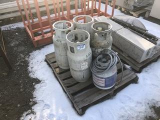 Lot of (4) Forklift Propane Tanks (1) 20 LB Propane Tank w/Tiger Torch