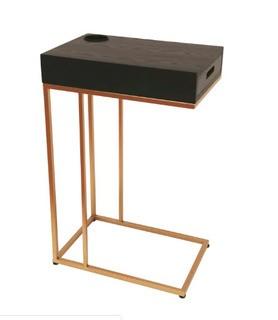 Mercer41 Aldrich Metal/Wood End Table with Removable Tray (SGBH6798) Black/Gold