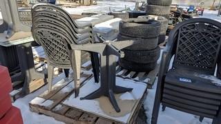 2'x2' Plastic Patio Tables & Stack Of Plastic Patio Chairs