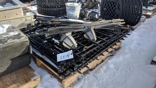Lot Of Assorted 3' Wrought Iron Garden Fence c/w Assorted Plant Hangers & Lights