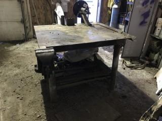 Approx. 4' X 4' Welding Table w/ 8" Bench Vise, Manual Positioner