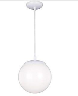 Sea Gull Lighting 6018-15 Single-Light White Pendant, Opal Opaque Glass Hanging Globe, White Finish