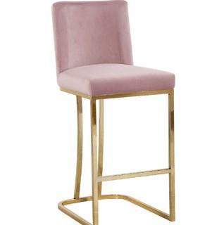 Heidi Counter Stool in Pink Velvet on Gold Base by Meridian Furniture