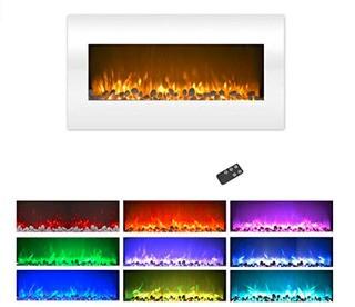 Northwest 80-2000A-36-WHITE Electric Fireplace Wall Mounted, Color Changing LED Flame and Remote, 36"-White