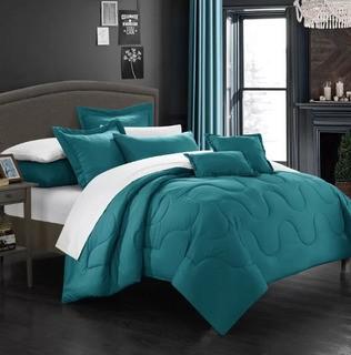 Andover Mills Bolton 7 Piece Comforter Set (ANDV1612_23848189_23848194)-Teal-Queen