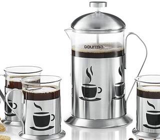 Gourmia GCM9845 French Press Coffee Maker Set 800 ml Decorative French Press Coffee Brewer with 3 Matching Stainless Steel Drinking Cups