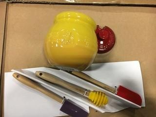 Le Creuset 1 Condiment Jar With 3 Spatulas -As Is!!