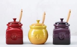 Le Creuset Set Of 3 Condiment Jars With Spoon