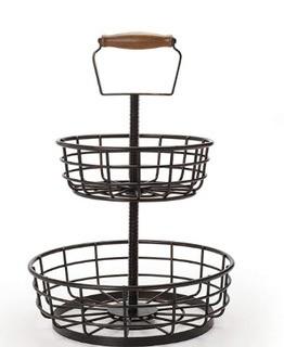 Gourmet Basics by Mikasa 5162868 2-Tier Adjustable Threaded Metal Storage Basket, Antique Black-As Is