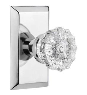 Nostalgic Warehouse-Studio Plate Single Dummy Crystal Glass Door Knob in Bright Chrome