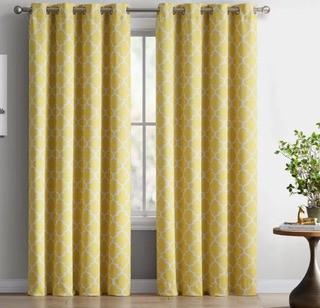 Andover Mills Kuhlmann Lattice Geometric Room Darkening Thermal Grommet Curtain Panels (ANDV2051_24098909_24098906)-Yellow-52x84"