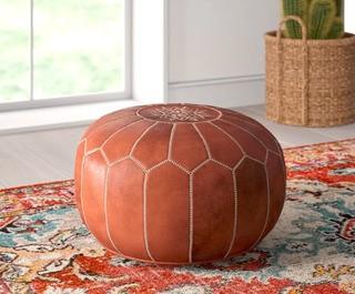 Mistana Carolos Leather Pouf (MTNA1546_22567244)-Brown