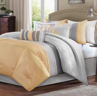 Charlton Home Morell 7 Piece Comforter Set (CHRL2442_21270662_21270666)Yellow/Grey-Queen