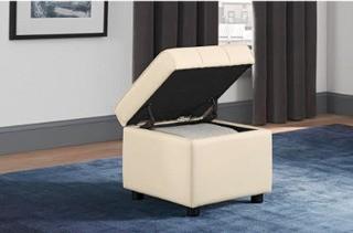 DPH-Emily Vanilla Faux Leather Square Storage Ottoman