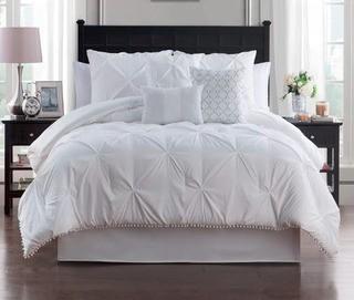 House Of Hampton /Keesey Pom Pom Comforter Set- Full/Queen, White