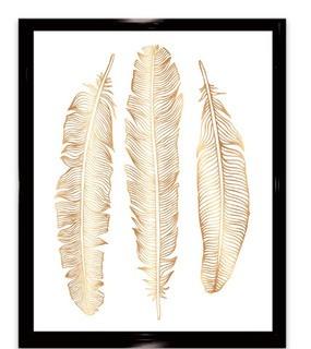 Bungalow Rose 'Gold Feathers' Framed Graphic Art Print on Canvas (HADN1128)24x18"