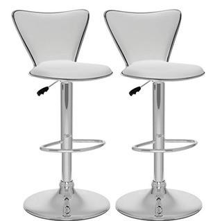 CorLiving DPU-712-B Tall Curved Back Adjustable Bar Stool in White Leatherette, set of 2