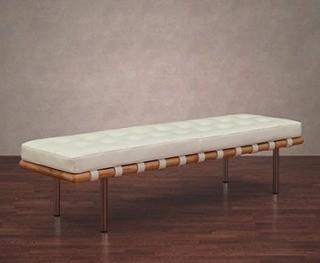 70-inch Large Off White Upholstered Leather Bench, Solid Espresso Wood, Chromed Steel Legs Bench
(70x32x17)